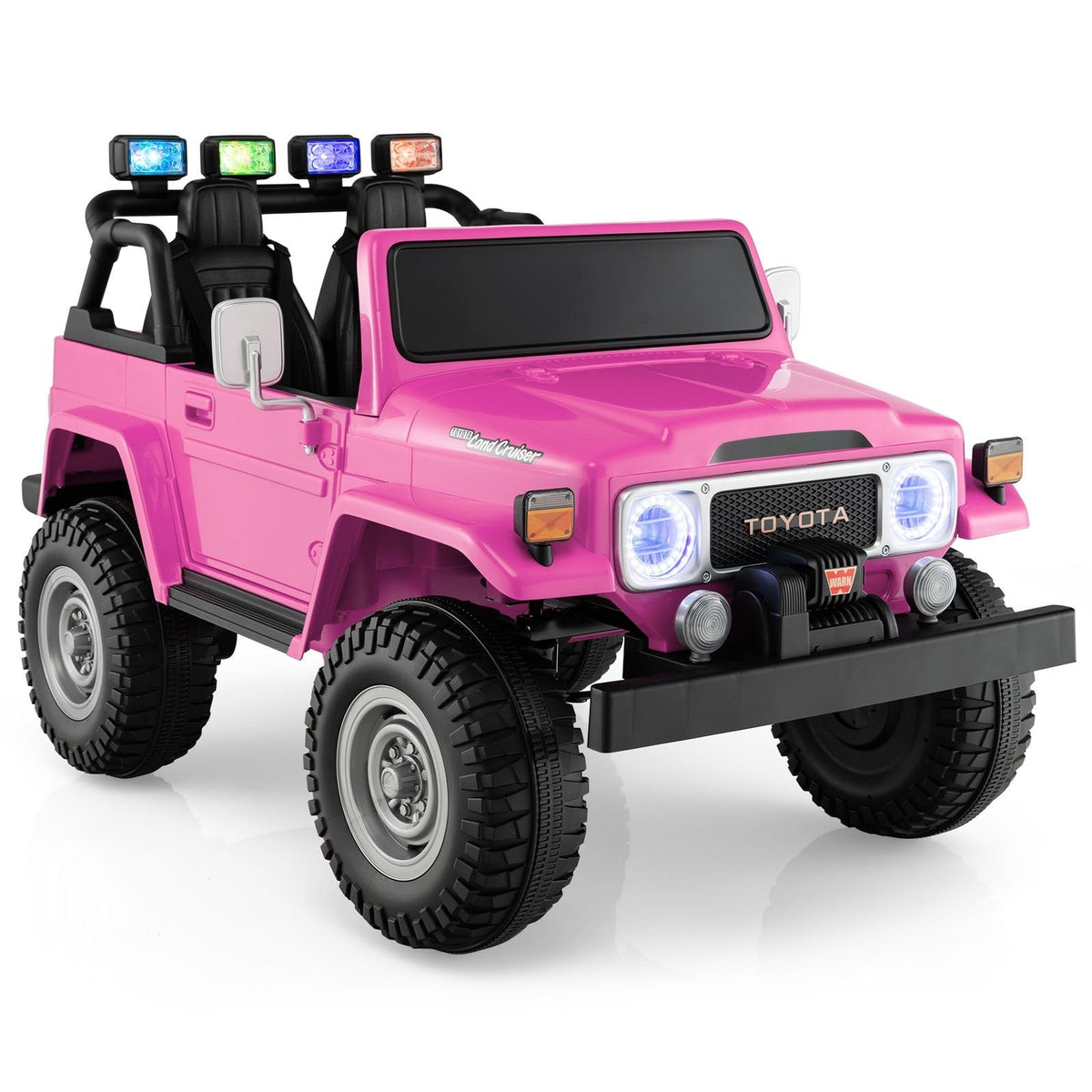 12V 2 Seat Licensed Toyota FJ40 Kids Ride On Car with Parental Remote, Slow Start and Carry Handle, 130 lb Capacity, Pink