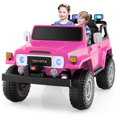 12V 2 Seat Licensed Toyota FJ40 Kids Ride On Car with Parental Remote, Slow Start and Carry Handle, 130 lb Capacity, Pink