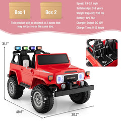 12V 2 Seat Licensed Toyota FJ40 Kids Ride On Car, 2.4G Remote with Brake, 3 Speeds, 14 Inch Wheels, Red