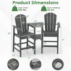 2-Seat Adirondack Chair All-Weather Adirondack Chair with Double Connecting Tray-Gray