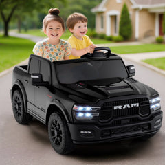 24V Licensed Ram 2500 REBEL 2 Seater Kids Ride On Truck with 2 x 100W Motors, 3 Speed Remote and 4 Springs, 110 lb, Black