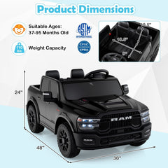 24V Licensed Ram 2500 REBEL 2 Seater Kids Ride On Truck with 2 x 100W Motors, 3 Speed Remote and 4 Springs, 110 lb, Black