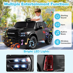 24V Licensed Ram 2500 REBEL 2 Seater Kids Ride On Truck with 2 x 100W Motors, 3 Speed Remote and 4 Springs, 110 lb, Black