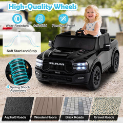 24V Licensed Ram 2500 REBEL 2 Seater Kids Ride On Truck with 2 x 100W Motors, 3 Speed Remote and 4 Springs, 110 lb, Black