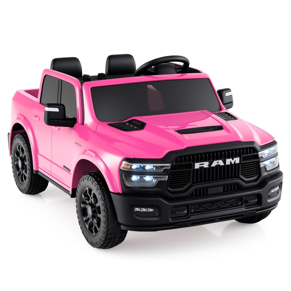 24V Licensed Ram 2500 REBEL 2 Seater Kids Ride On Truck with Soft Start, Puncture Proof Wheels and Music, 110 lb, Pink