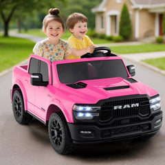 24V Licensed Ram 2500 REBEL 2 Seater Kids Ride On Truck with Soft Start, Puncture Proof Wheels and Music, 110 lb, Pink