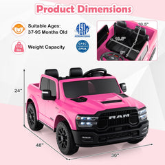 24V Licensed Ram 2500 REBEL 2 Seater Kids Ride On Truck with Soft Start, Puncture Proof Wheels and Music, 110 lb, Pink