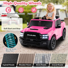 24V Licensed Ram 2500 REBEL 2 Seater Kids Ride On Truck with Soft Start, Puncture Proof Wheels and Music, 110 lb, Pink