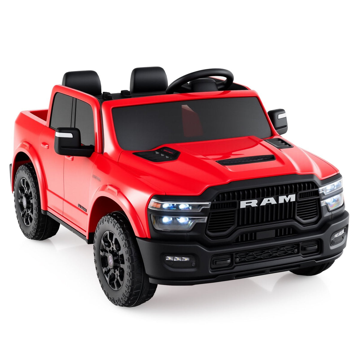 24V Licensed Ram 2500 REBEL 2 Seater Kids Ride On Truck with Emergency Brake, 3 Speed Remote and LED Lights, 110 lb, Red