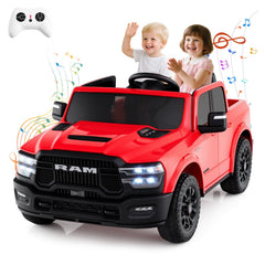 24V Licensed Ram 2500 REBEL 2 Seater Kids Ride On Truck with Emergency Brake, 3 Speed Remote and LED Lights, 110 lb, Red