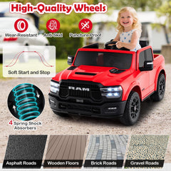24V Licensed Ram 2500 REBEL 2 Seater Kids Ride On Truck with Emergency Brake, 3 Speed Remote and LED Lights, 110 lb, Red