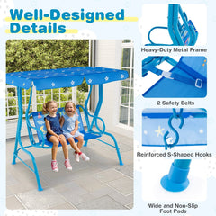 2-Seater Kids Patio Swing with Metal Stand and Adjustable Canopy-Bule