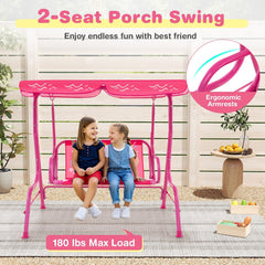 2-Seater Kids Patio Swing with Metal Stand and Adjustable Canopy-Pink