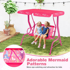 2-Seater Kids Patio Swing with Metal Stand and Adjustable Canopy-Pink