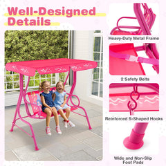 2-Seater Kids Patio Swing with Metal Stand and Adjustable Canopy-Pink