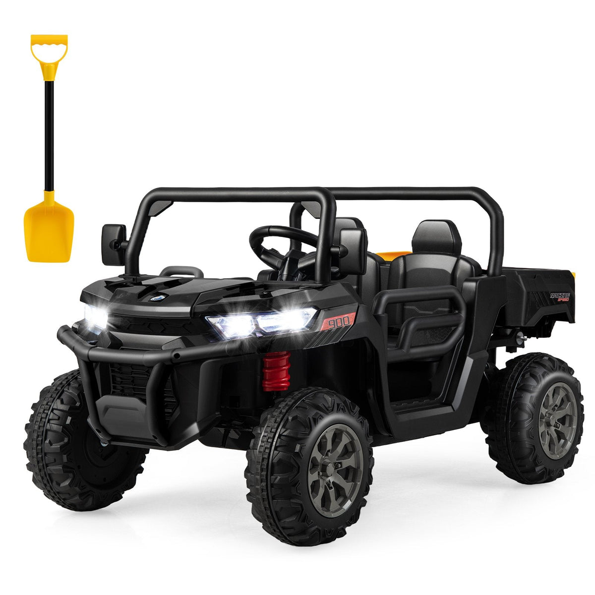2 Seater Kids Ride On Dump Truck with Tilting Dump Bed, Tailgate, Shovel and Parent Remote, 110 lb, Black
