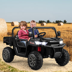 2 Seater Kids Ride On Dump Truck with Tilting Dump Bed, Tailgate, Shovel and Parent Remote, 110 lb, Black