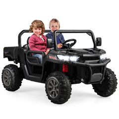 2 Seater Kids Ride On Dump Truck with Tilting Dump Bed, Tailgate, Shovel and Parent Remote, 110 lb, Black