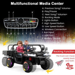 2 Seater Kids Ride On Dump Truck with Tilting Dump Bed, Tailgate, Shovel and Parent Remote, 110 lb, Black