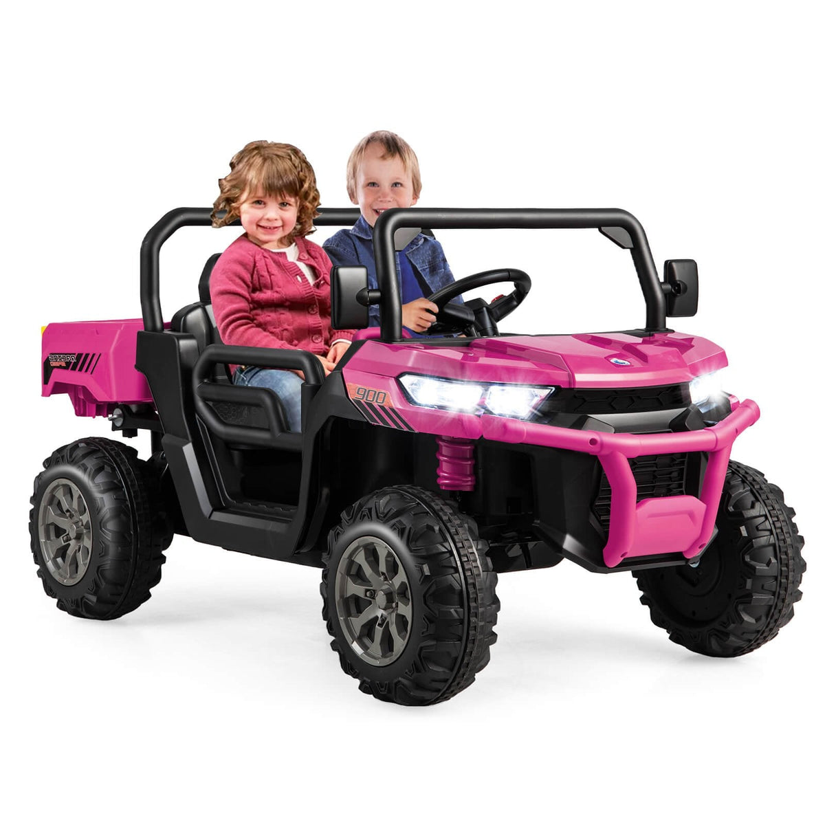 2 Seater Kids Ride On Dump Truck with Rocking Mode, Media Centre, USB, AUX and Tilting Bed, 110 lb, Pink
