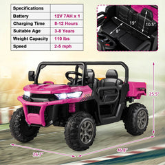 2 Seater Kids Ride On Dump Truck with Rocking Mode, Media Centre, USB, AUX and Tilting Bed, 110 lb, Pink