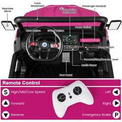 2 Seater Kids Ride On Dump Truck with Rocking Mode, Media Centre, USB, AUX and Tilting Bed, 110 lb, Pink