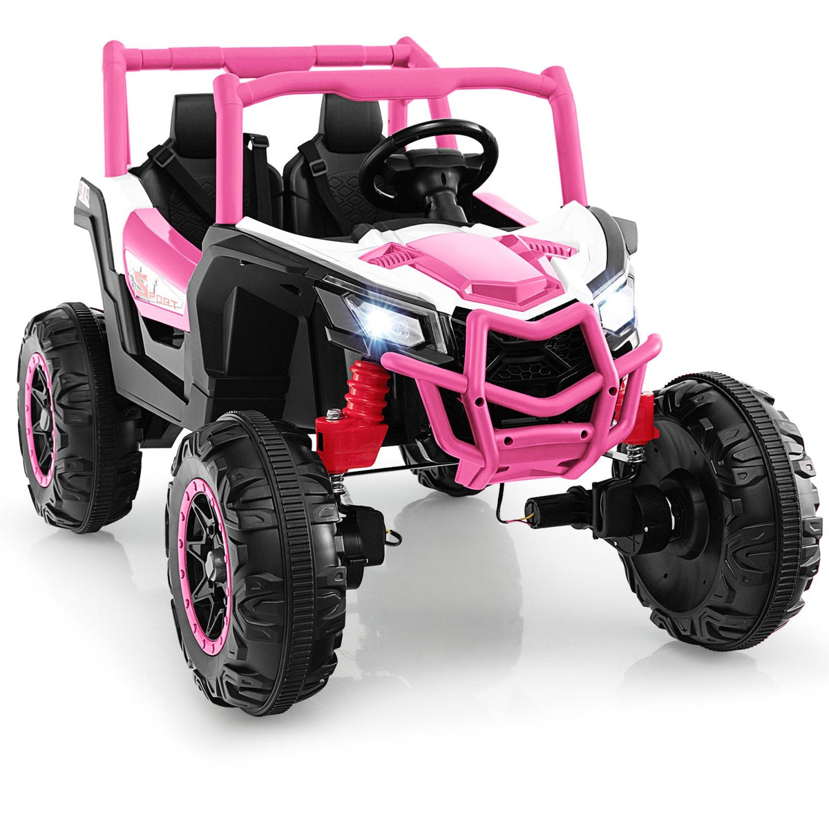 24V 2 Seater Kids Ride On UTV with 3 Point Belts, Lockable Doors, Spring Suspension and 2.4G Remote, 110 lb, Pink