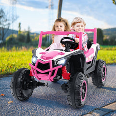 24V 2 Seater Kids Ride On UTV with 3 Point Belts, Lockable Doors, Spring Suspension and 2.4G Remote, 110 lb, Pink