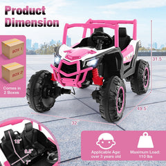 24V 2 Seater Kids Ride On UTV with 3 Point Belts, Lockable Doors, Spring Suspension and 2.4G Remote, 110 lb, Pink