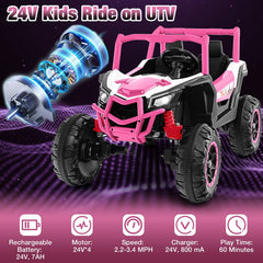 24V 2 Seater Kids Ride On UTV with 3 Point Belts, Lockable Doors, Spring Suspension and 2.4G Remote, 110 lb, Pink