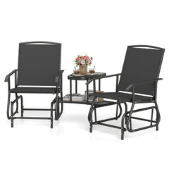 2-Seater Outdoor Glider Bench with 2-Tier Center Table-Black