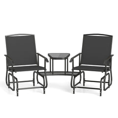 2-Seater Outdoor Glider Bench with 2-Tier Center Table-Black