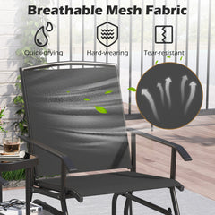 2-Seater Outdoor Glider Bench with 2-Tier Center Table-Black