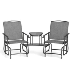 2 Seater Outdoor Glider Bench with 2 Tier Centre Table, Independent Rocking Chairs Rated 330 lb Each, Grey Mesh