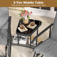 2 Seater Outdoor Glider Bench with 2 Tier Centre Table, Independent Rocking Chairs Rated 330 lb Each, Grey Mesh