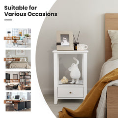 2-Tier Nightstand with Storage Drawer and X Frame, White