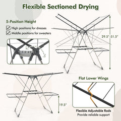 2-Tier Clothes Drying Rack with 33 Drying Rails and Height Adjustable Gullwings