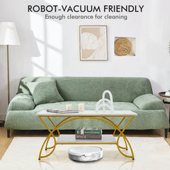 2-Tier Rectangular Coffee Table, White Marble Look Top with Arched Golden Metal Frame