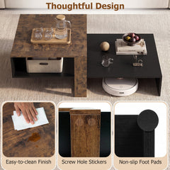 2-Tier Coffee Table Modern Irregular Center Table with Open Storage Shelf-Black & Brown