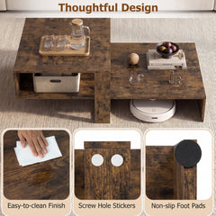 2-Tier Coffee Table Modern Irregular Center Table with Open Storage Shelf-Brown