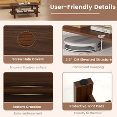 2-Tier Coffee Table Slatted Wood Center Table with Storage Shelf-Walnut