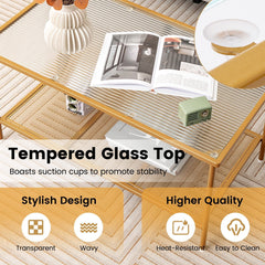 2-Tier Coffee Table with Tempered Glass Top and Golden Metal Frame