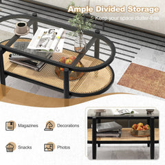 2-Tier Coffee Table with Tempered Glass Top and Acacia Wood Frame, Black