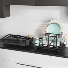 2-Tier Collapsible Dish Rack with Removable Drip Tray-Black