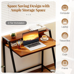 2 Tier Computer Desk PC Laptop Table Study Writing Home Office Workstation New-Walnut