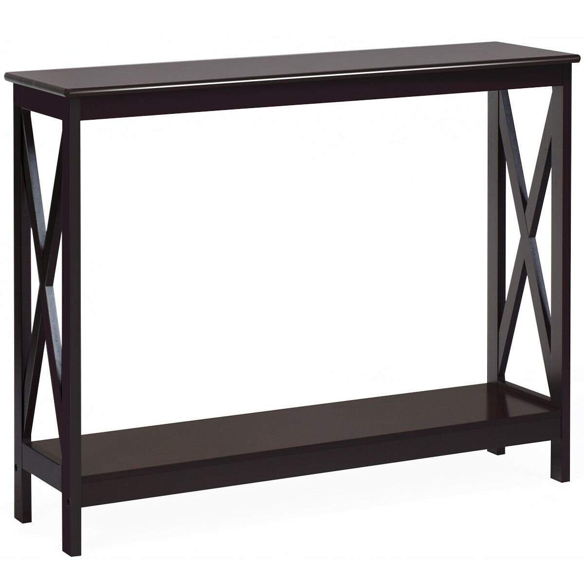 2-Tier Console X-Design Sofa Side Accent Table-Dark Brown