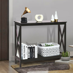 2-Tier Console X-Design Sofa Side Accent Table-Dark Brown