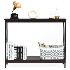 2-Tier Console X-Design Sofa Side Accent Table-Dark Brown