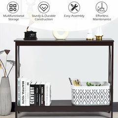 2-Tier Console X-Design Sofa Side Accent Table-Dark Brown