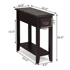2 Tier End Bedside Sofa Side Table Narrow Nightstand-Espresso